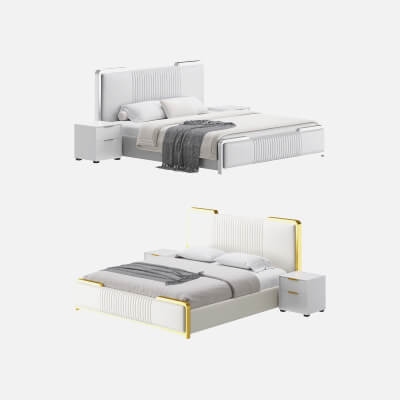 Glamorous White Wood Upholstered Bed I