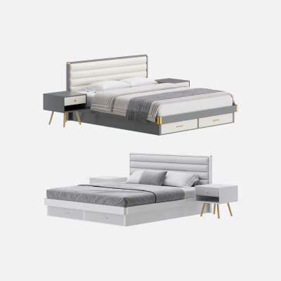 Grey Rectangular Headboard Standard Bed