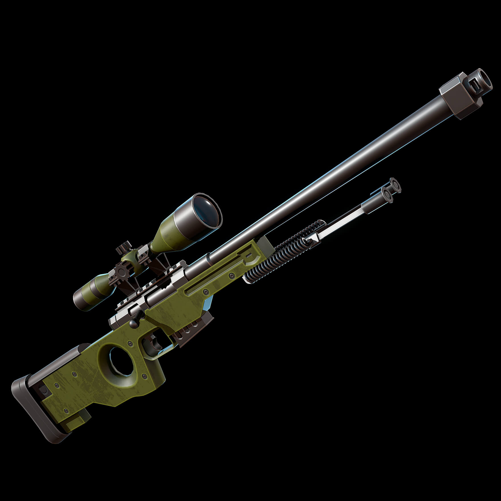Stylized Bolt Action Rifle 3D Render, Digital Art by CGnewbie