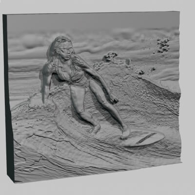Surfing Girl Bas Relief Sculpture