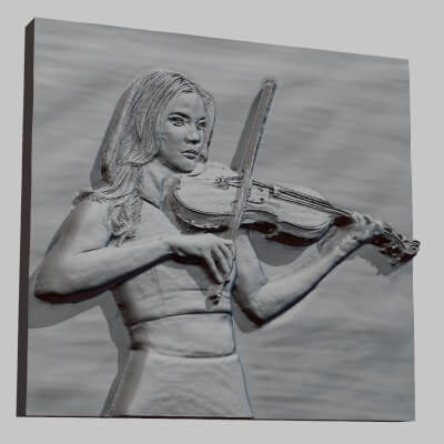 Violinist Girl Bas Bas-Relief for 3D Printing and CNC Router