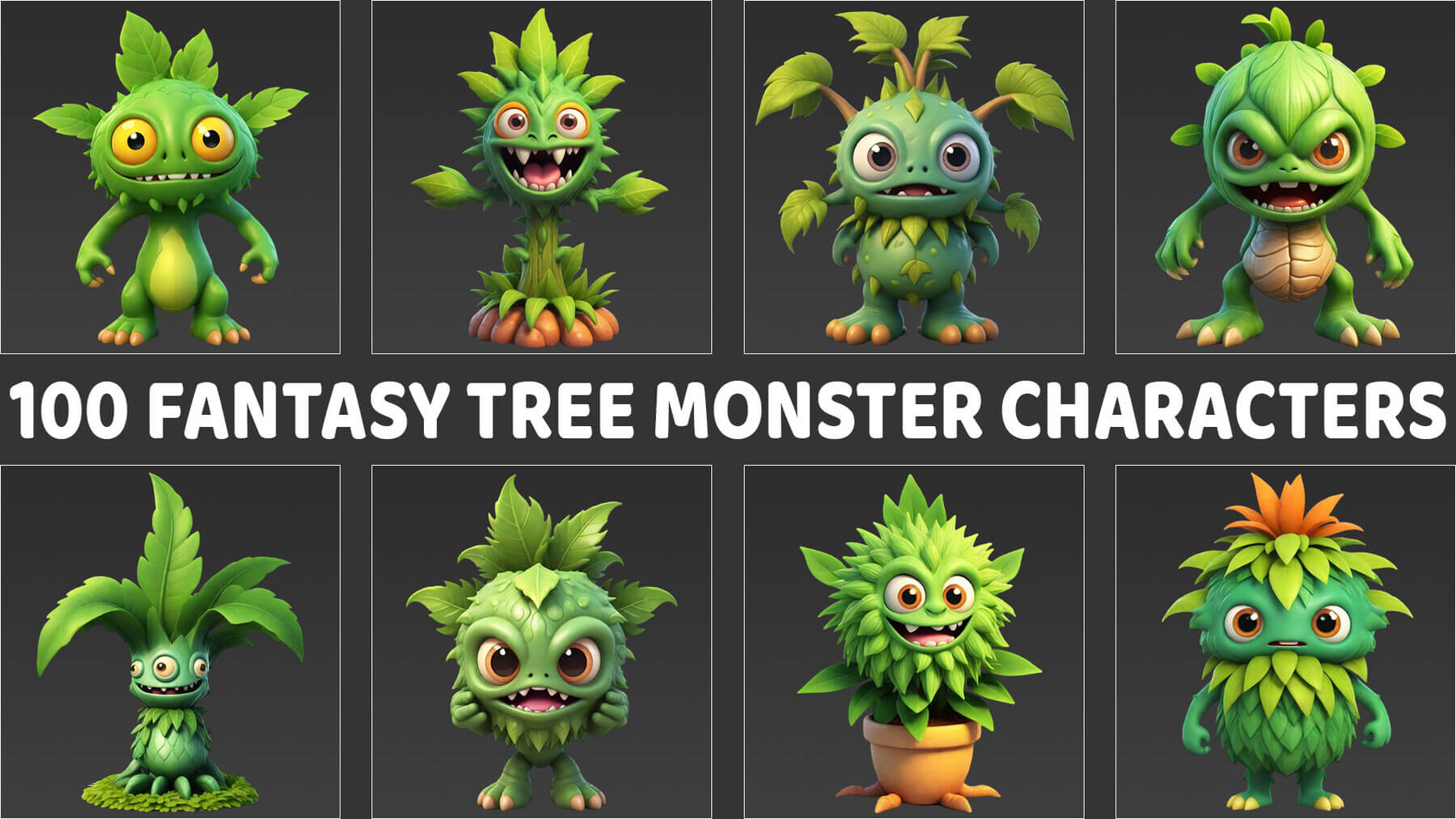 100 Fantasy Tree Monster Characters 2D Game Asset by cgsea