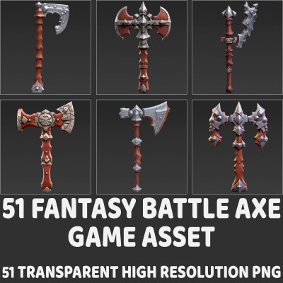 51 Fantasy Battle Ax Game Asset by cgsea