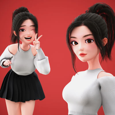 Game Cartoon Stylized Korean Girl Rigged