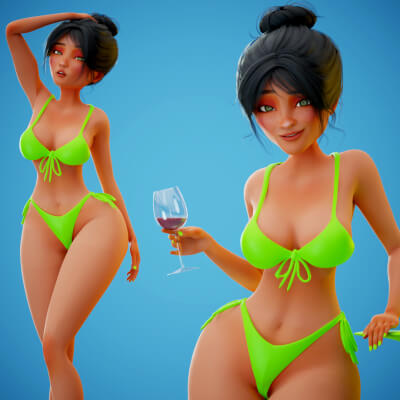 Game Cartoon Stylized Sexy Girl in Bikini Rigged