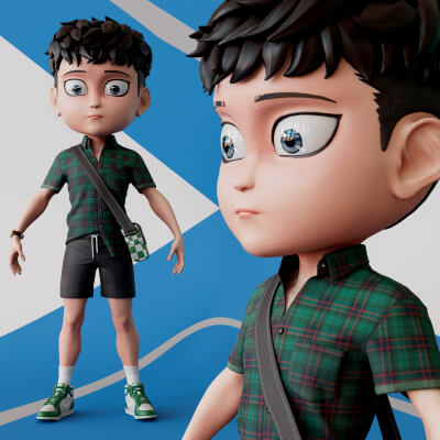 3D ChibiCaro Green with Shirt Shorts Snecker Style