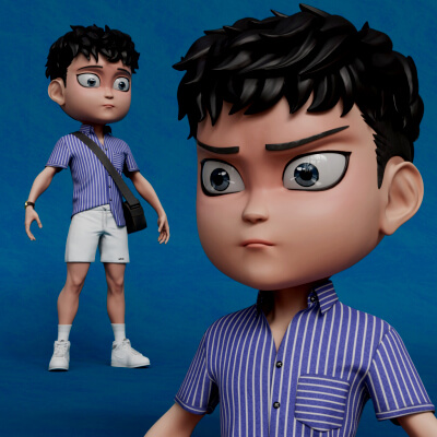 Chibi Boy with Shirt Shorts Sneaker Style Street Fashion