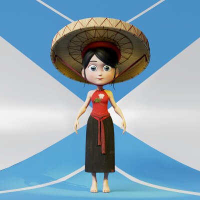 Chibi Heritage Outfit Turnaround Low-Poly 3D Model