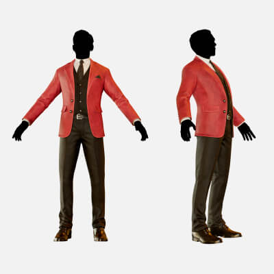 Mens Pants with Velvet Red Blazer Shirt Vest and Shoes