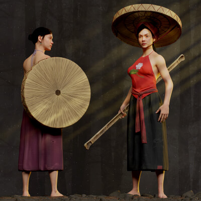 Realistic Asia Model 3D With Skirt Clothing