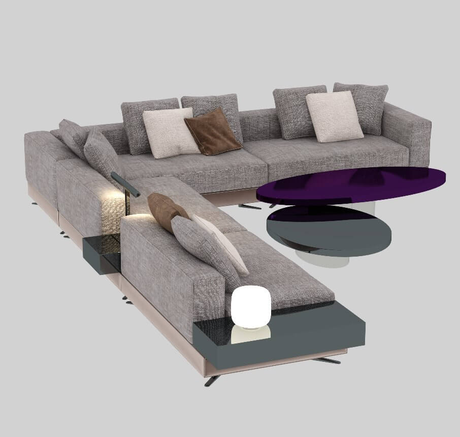 Modern Luxury Fabric Sofa and Tea Table 3D Model by chuanmao