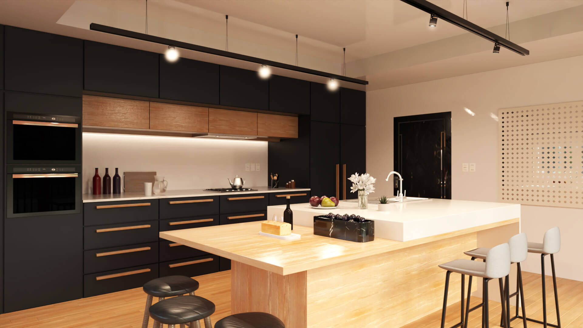 designer kitchen art: patterns, prints, and more -... Two Toned Kitchen 3D Render, Digital Art by clacydarch