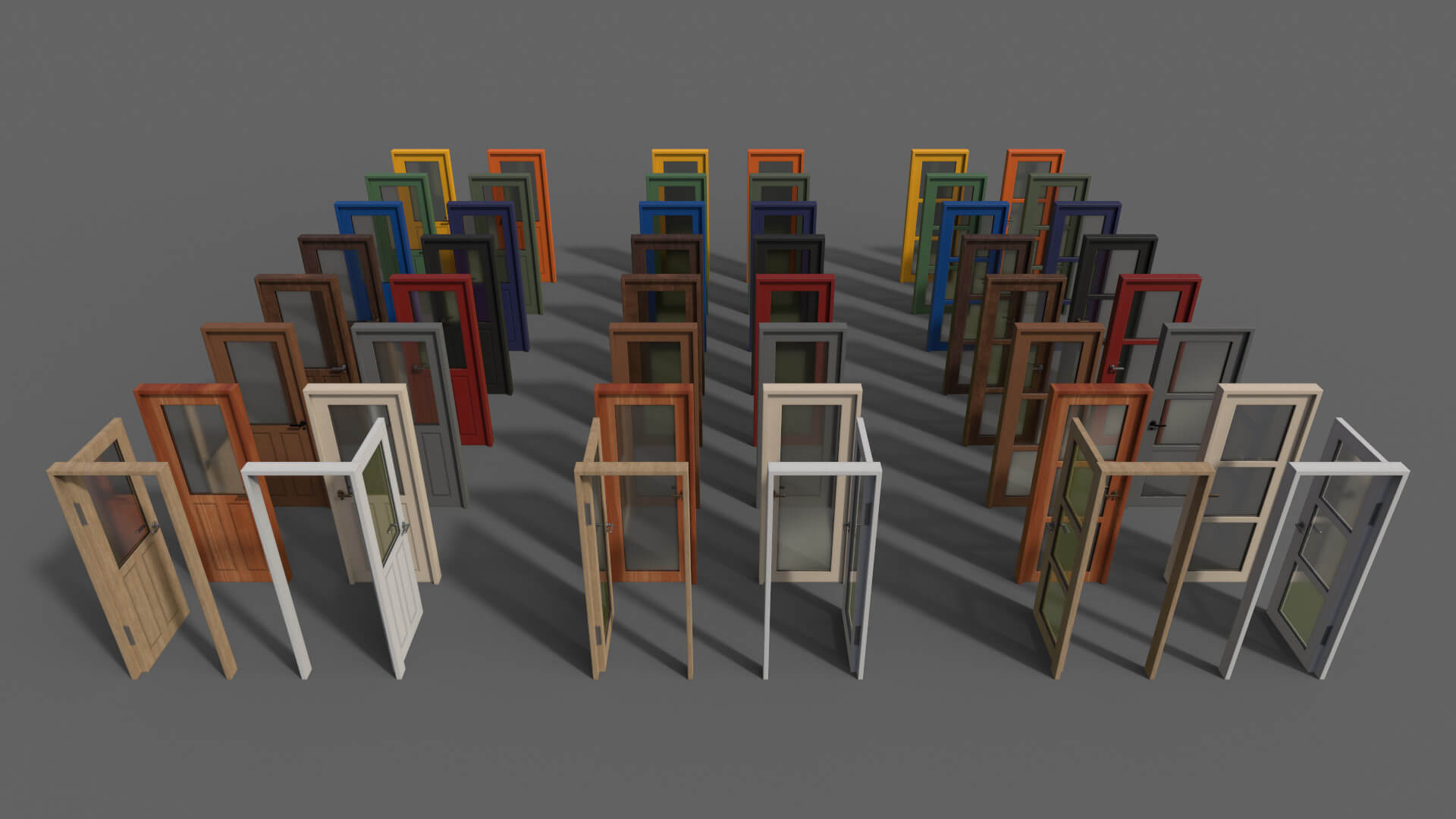 Glass Wood Door With Frame 3D Model by DaikLord