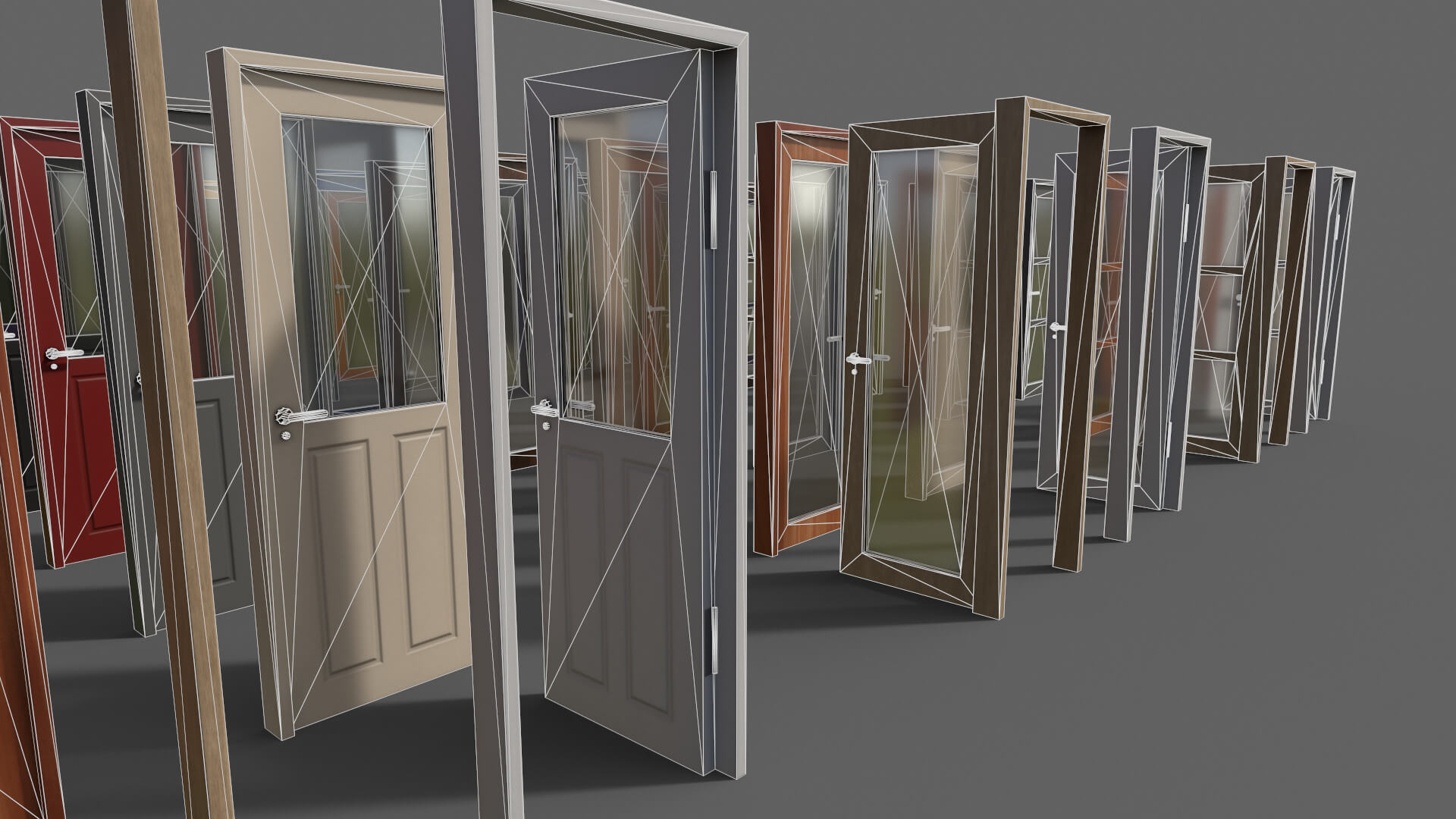 Glass Wood Door With Frame 3D Model by DaikLord