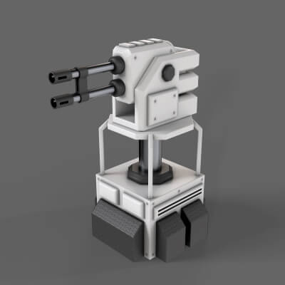 Turret Gun 02 White - 3D Model by DaikLord