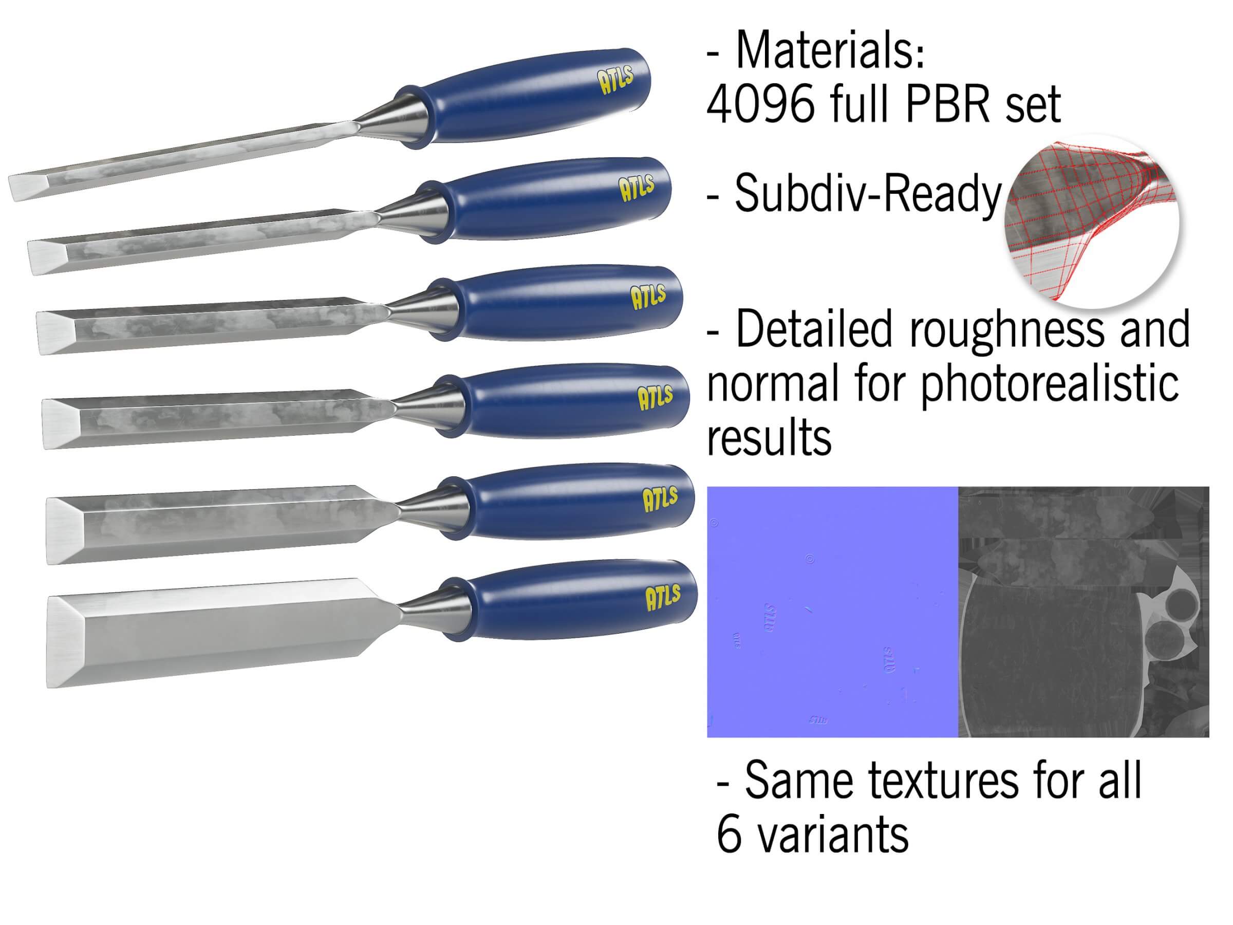 Straight Chisels Set 3D Model by DamnBrush