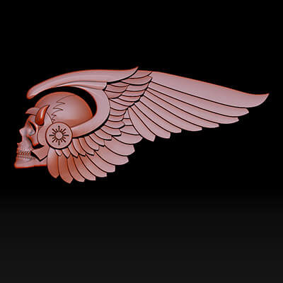 Gothic Winged Skull Relief 3D Model for Jewelry