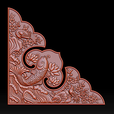 Oriental Koi Fish Corner Relief