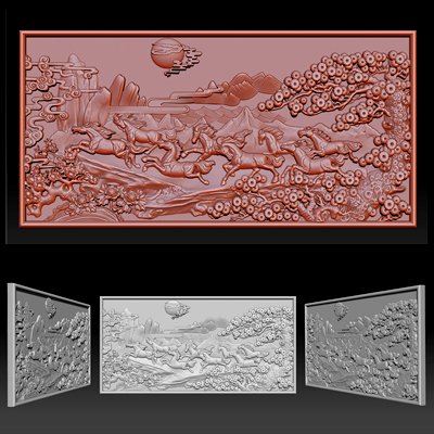 Race Horse Wood Carving File Stl OBJ and Ztl for CNC