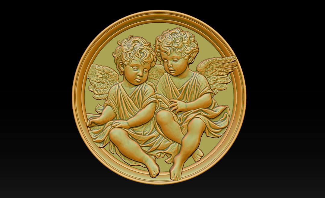 Relief Model of Two Little Angels - Stl by Dang nhat Tan