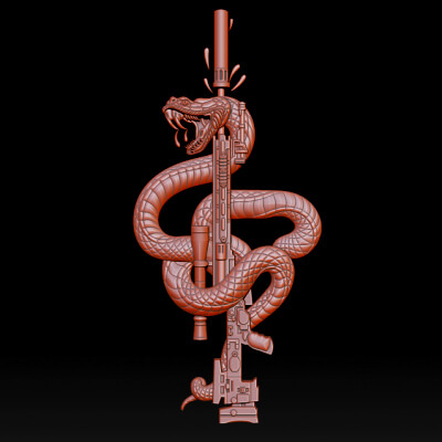 Snake Wrapped Rifle 3D Bas Relief - STL - OBJ - ZTL - CNC CA
