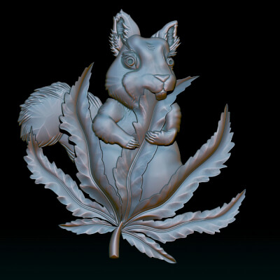 Squirrel Leaf 3D Bas Relief &ndash STL - OBJ - ZTL