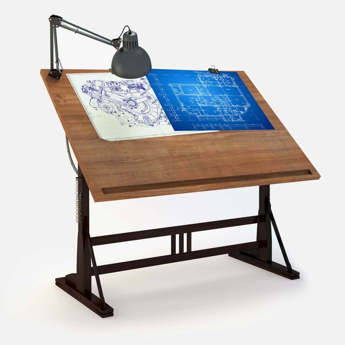 Blueprint Desk with Lamp 3D Model by Daniel Mikulik