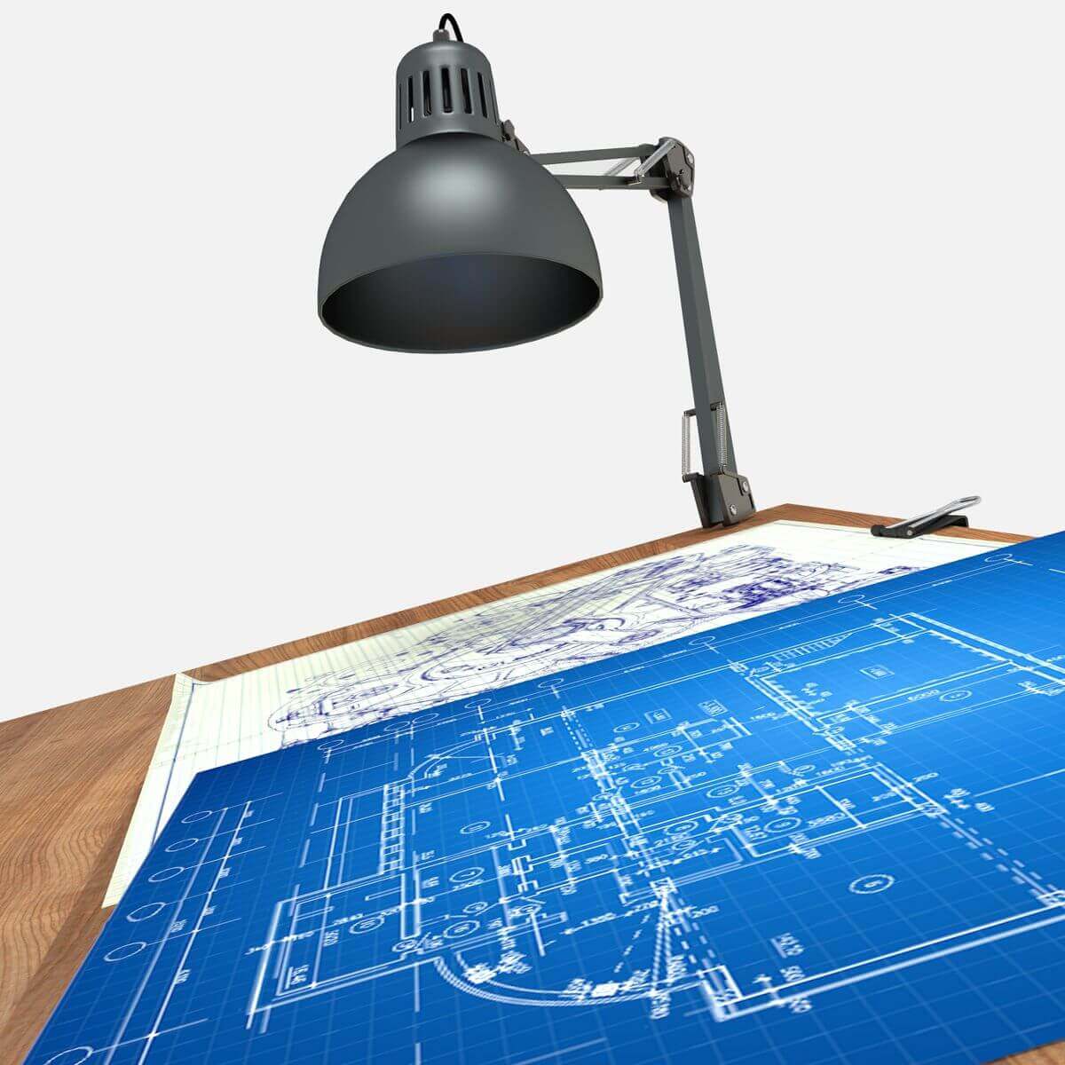 Blueprint Desk with Lamp 3D Model by Daniel Mikulik