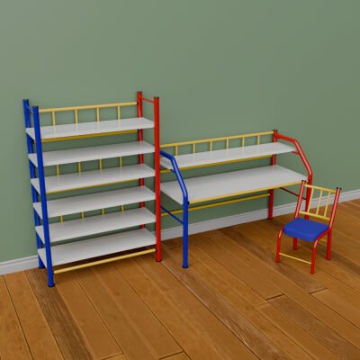 Retro Furniture &ndash Desktop Chair and Storage Rack 90s Style by DanielLopezDev