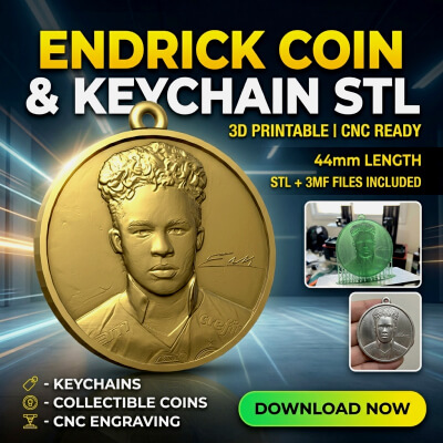 Endrick Coin and Keychain Bas-Relief 3D Printable CNC