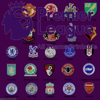 England Premier League All Teams Printables