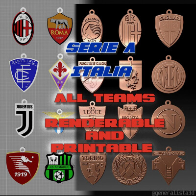 Italy Serie A All Teams Keychain Pack - Color Printable