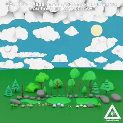 Low Poly Trees Grass and Rocks for Poser/Daz3D and AR VR