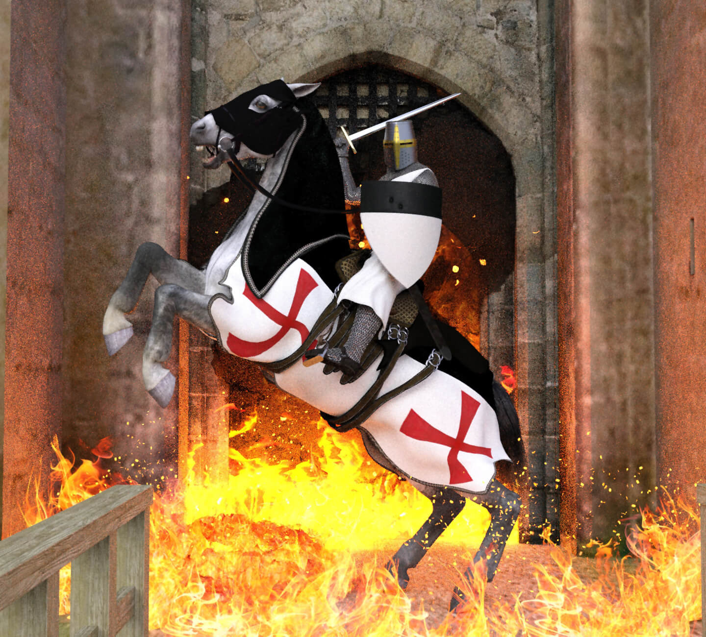 Templar on rearing horse 3D Render, Digital Art by dazinbane