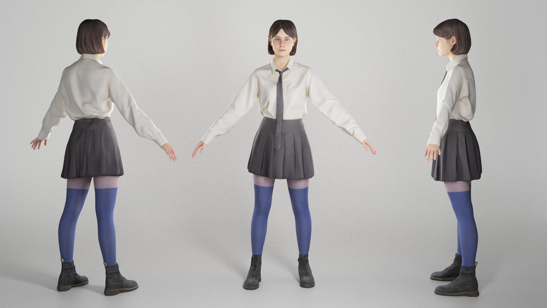 Girl In School Uniform In APose 295 3D Model by deep3dstudio