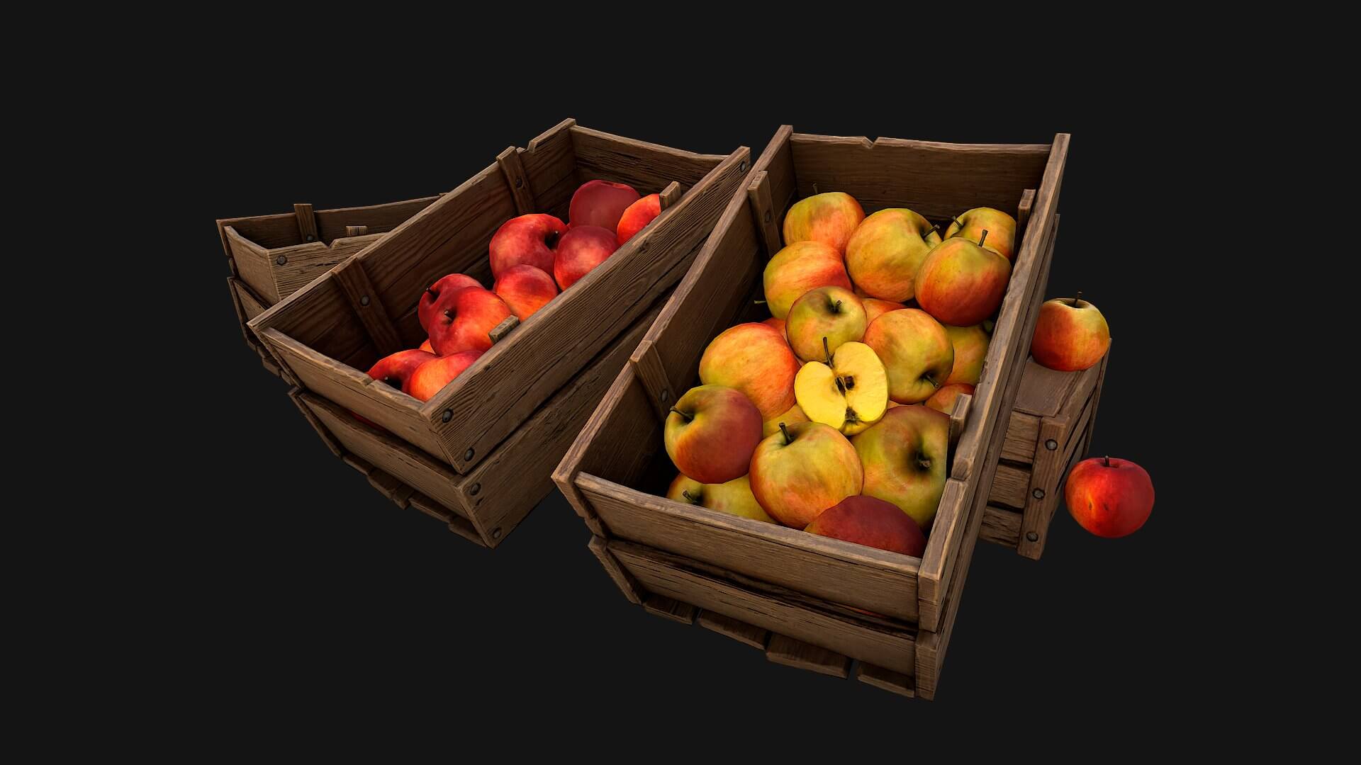 Apples Box Crate 3D Model by Dereza