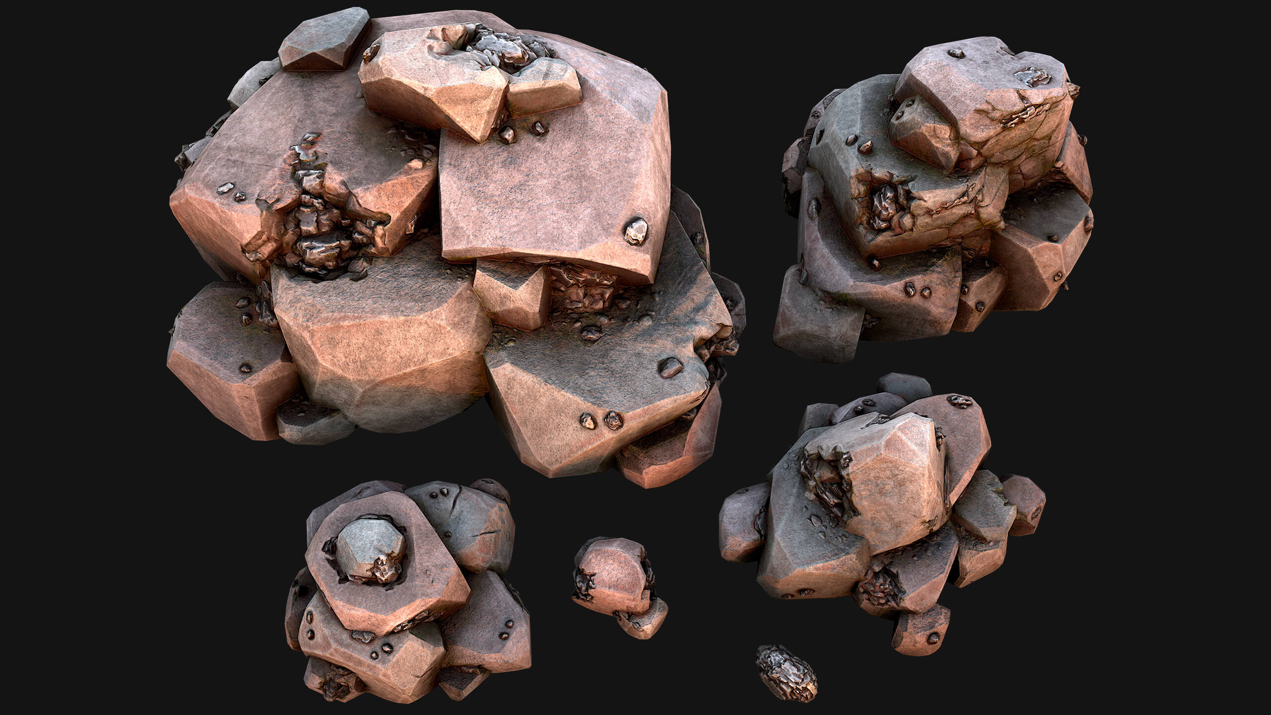 Iron Ore Rocks and Stones Set - 3D Model by Dereza