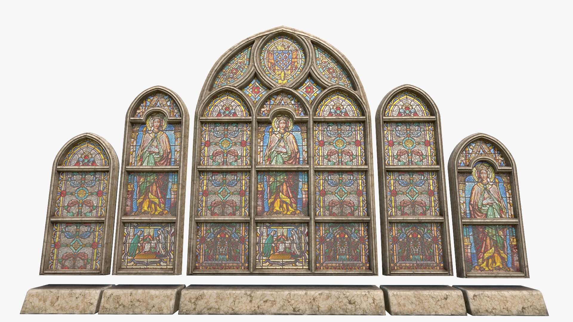 Stained Glass Window Pack 3D Model by Dereza