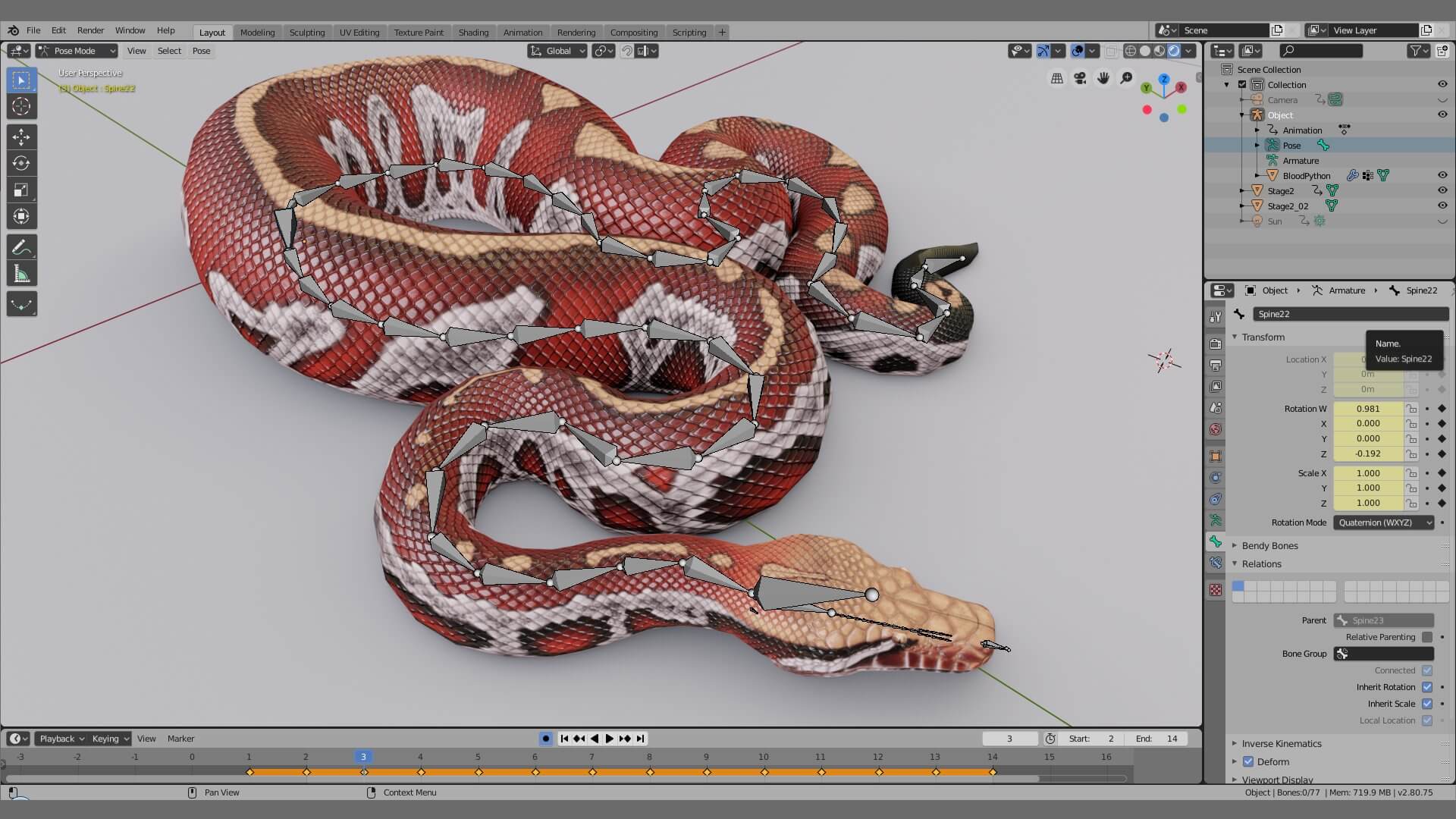 Rigged Blood Python - 3D Model by Dibia Digital