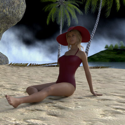 Vintage Silhouette &ndash Retro Swimsuit and Hat for G8f