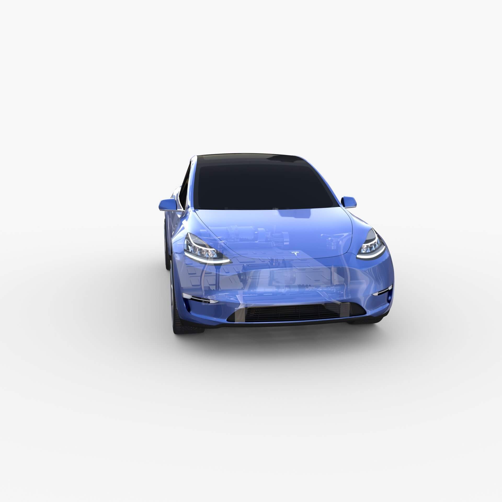 Tesla Model Y AWD Blue with Chassis by dragosburian