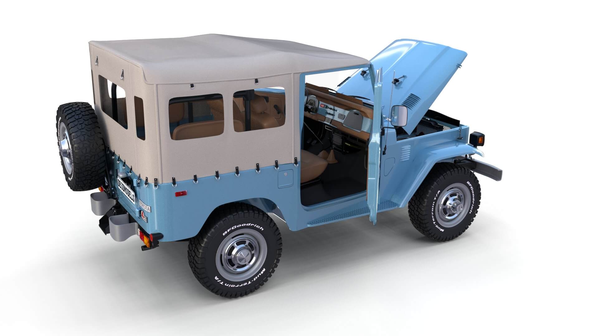Toyota Land Cruiser FJ 40 Soft Top with Interior and Chassis - 3D Model