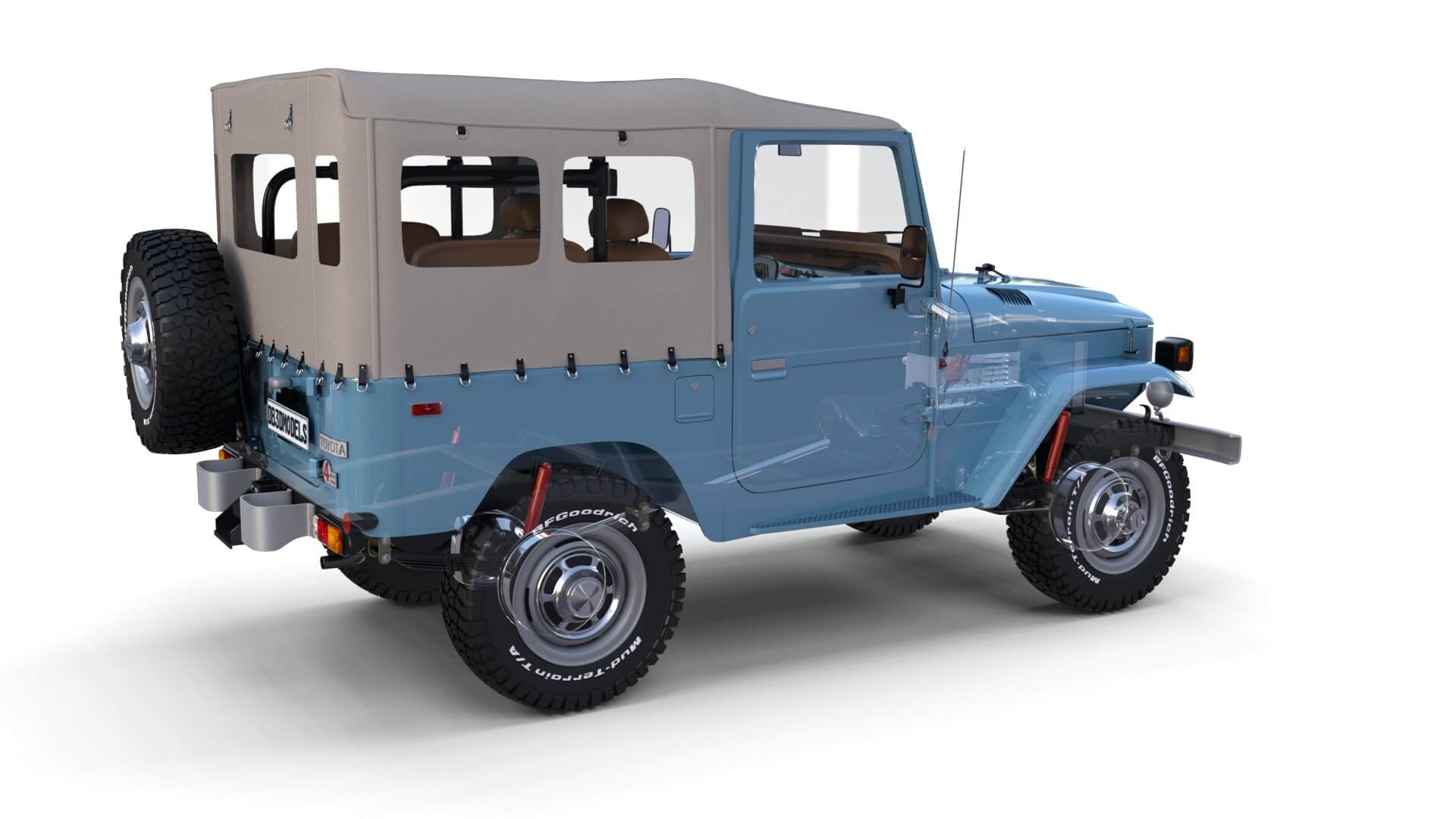 Toyota Land Cruiser FJ 40 Soft Top with Interior and Chassis - 3D Model