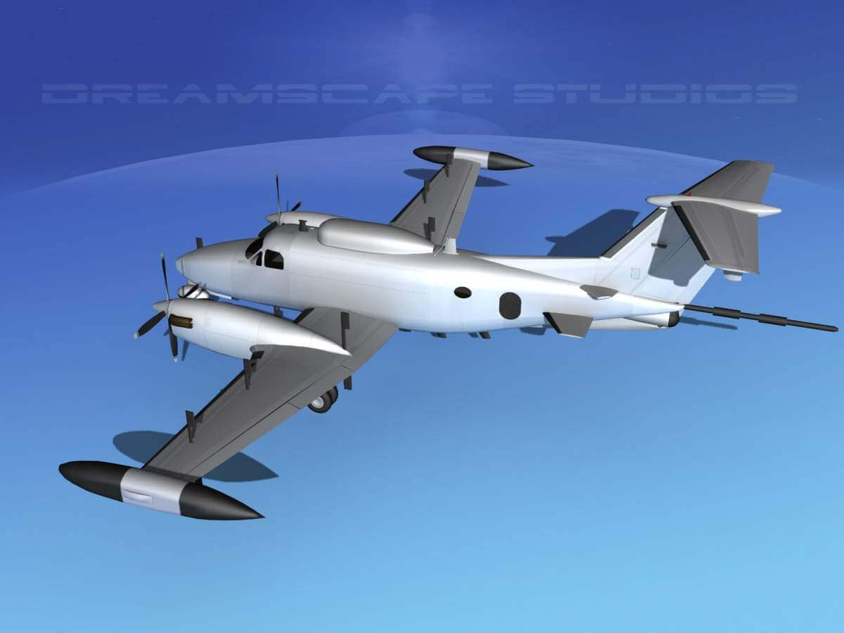 Beechcraft RC12N Guardrail Bare Metal 3D Model by Dreamscape Studios