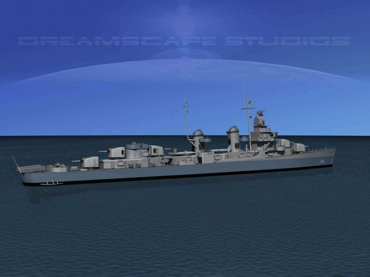 Fletcher Class Destroyer DD661 USS Kidd 3D Model by Dreamscape Studios