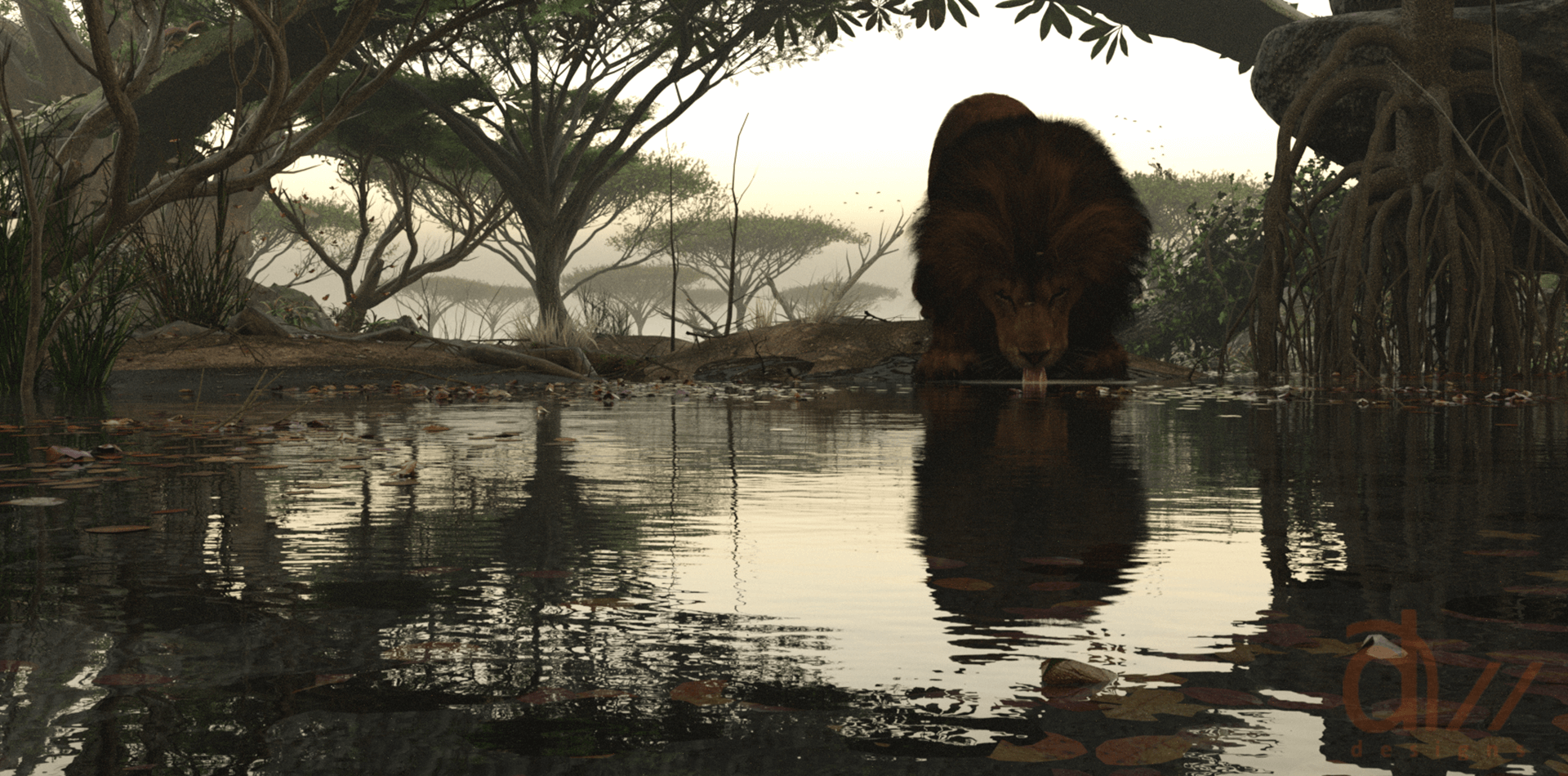 In the lap of the Lion 3D Render, Digital Art by dwindt