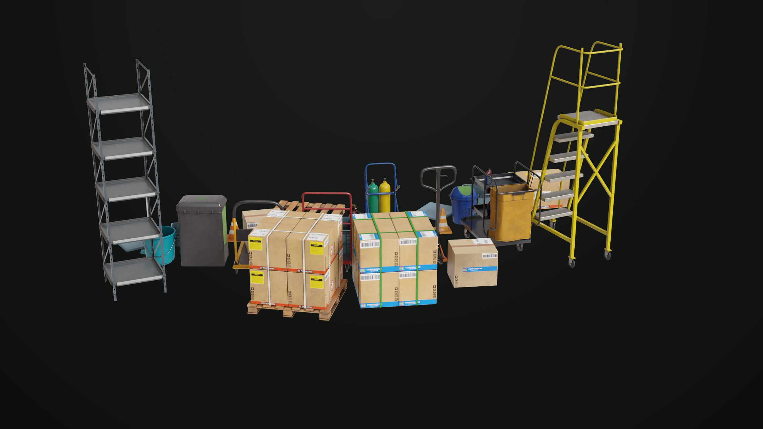 Set Property Cargo Pallet Trucks and Set Properties Single Mat PBR - 3D Model by ...