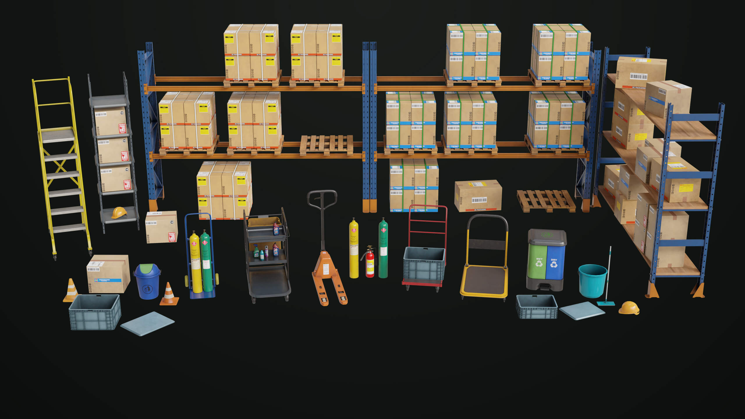 Set Property Cargo Pallet Trucks and Set Properties Single Mat PBR - 3D Model by ...