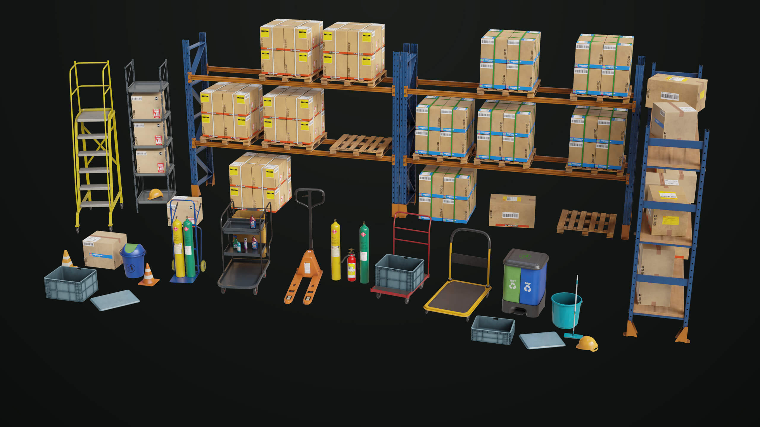 Set Property Cargo Pallet Trucks and Set Properties Single Mat PBR - 3D Model by ...