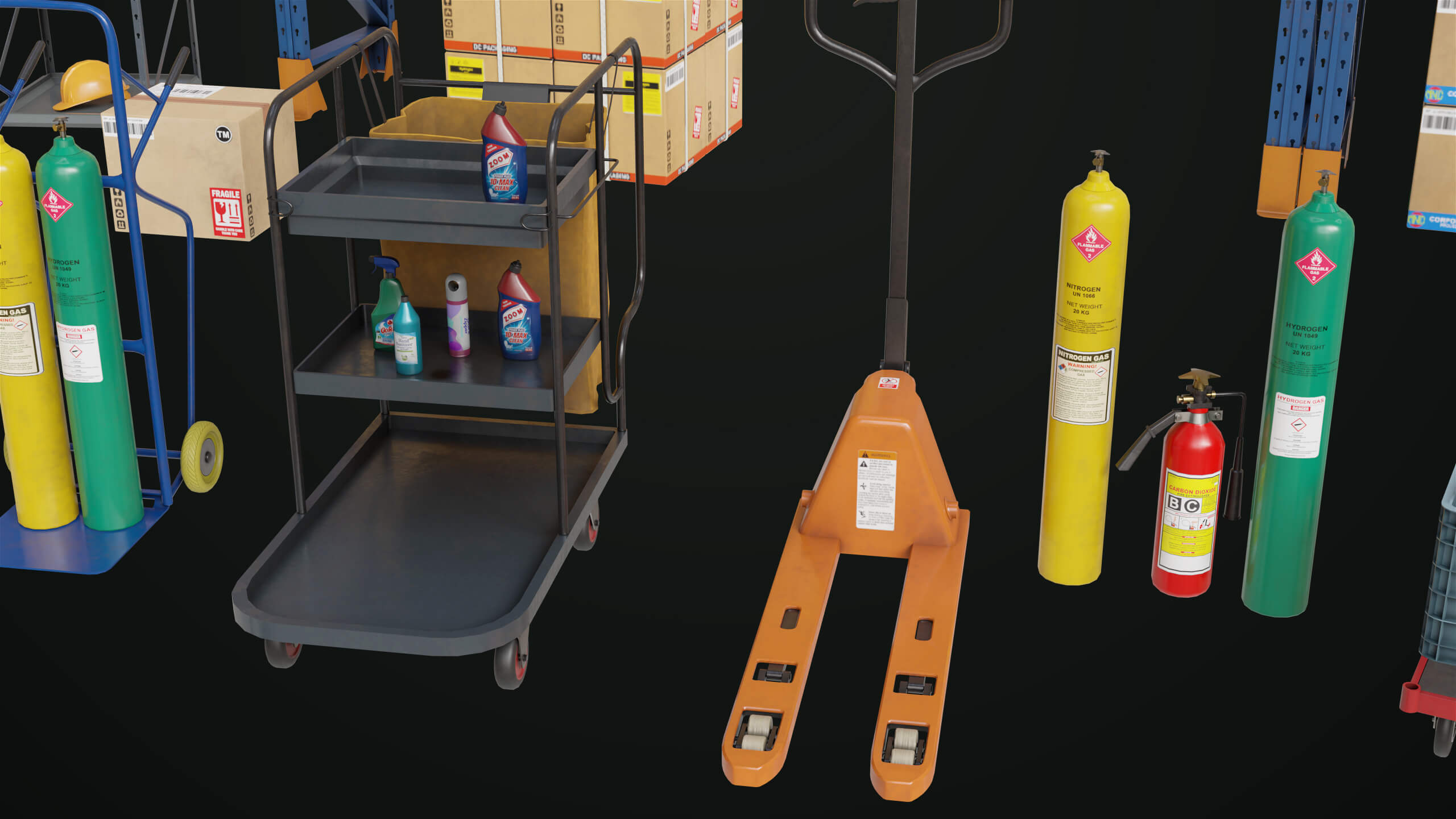 Set Property Cargo Pallet Trucks and Set Properties Single Mat PBR - 3D Model by ...